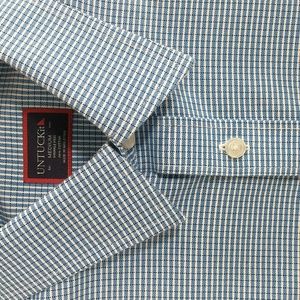 UNTUCKit Wrinkle Free Blue and White Casual Button Down Shirt